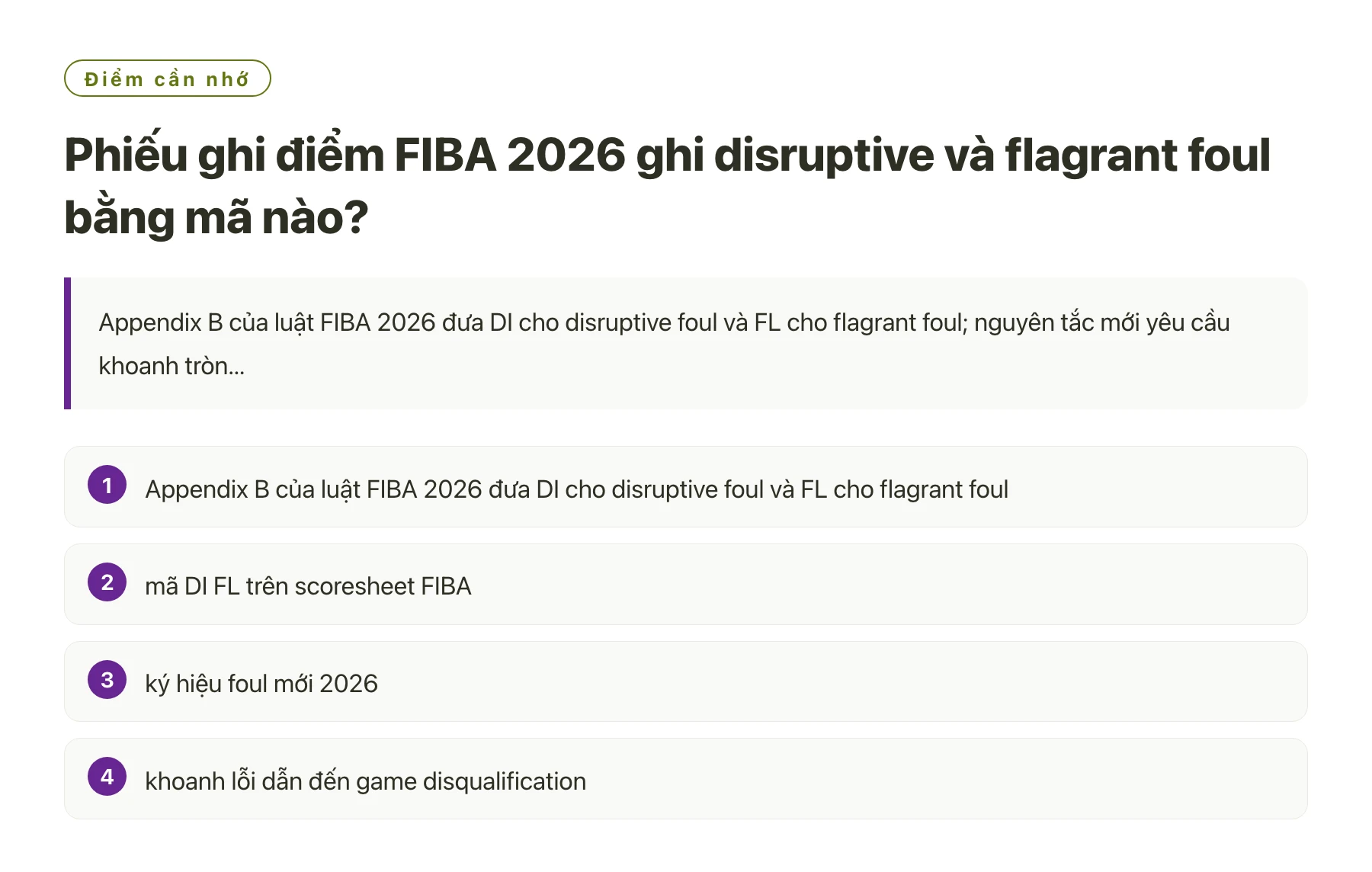 Phiếu ghi điểm FIBA 2026 ghi disruptive và flagrant foul bằng mã nào?——全文要点速览